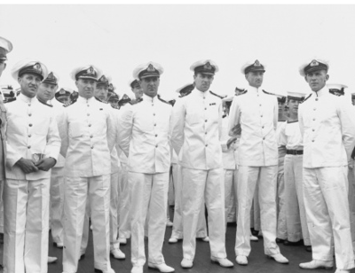 HMAS Sydney Officers awaiting visit from Prime Minister (Source: Australian War Museum AWM.gov)