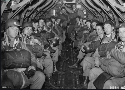 Parachutists heading for France on June 6th 1944 (Photo source Pinterest)