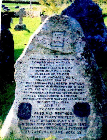Headstone in Buckland Church yard shared with brother Edward (Whitley family photograph)