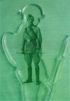 The image is enclosed by a Perspex silhouette of a World War 1 soldier produced by the Armed Forces Covenant Trust