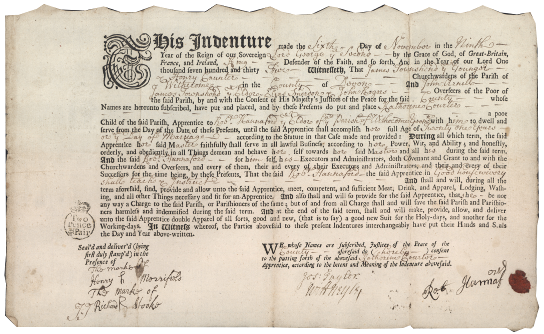 Apprenticeship Indenture of Robert Hannaford from 1735